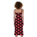 Wet Lips Pattern Print Slim Fit Midi Cami Dress