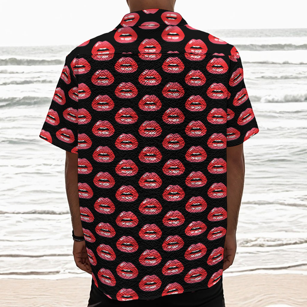 Wet Lips Pattern Print Textured Short Sleeve Shirt