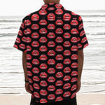 Wet Lips Pattern Print Textured Short Sleeve Shirt