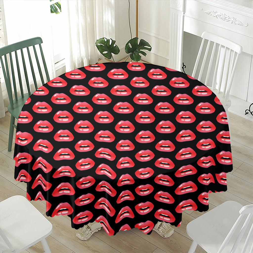 Wet Lips Pattern Print Waterproof Round Tablecloth
