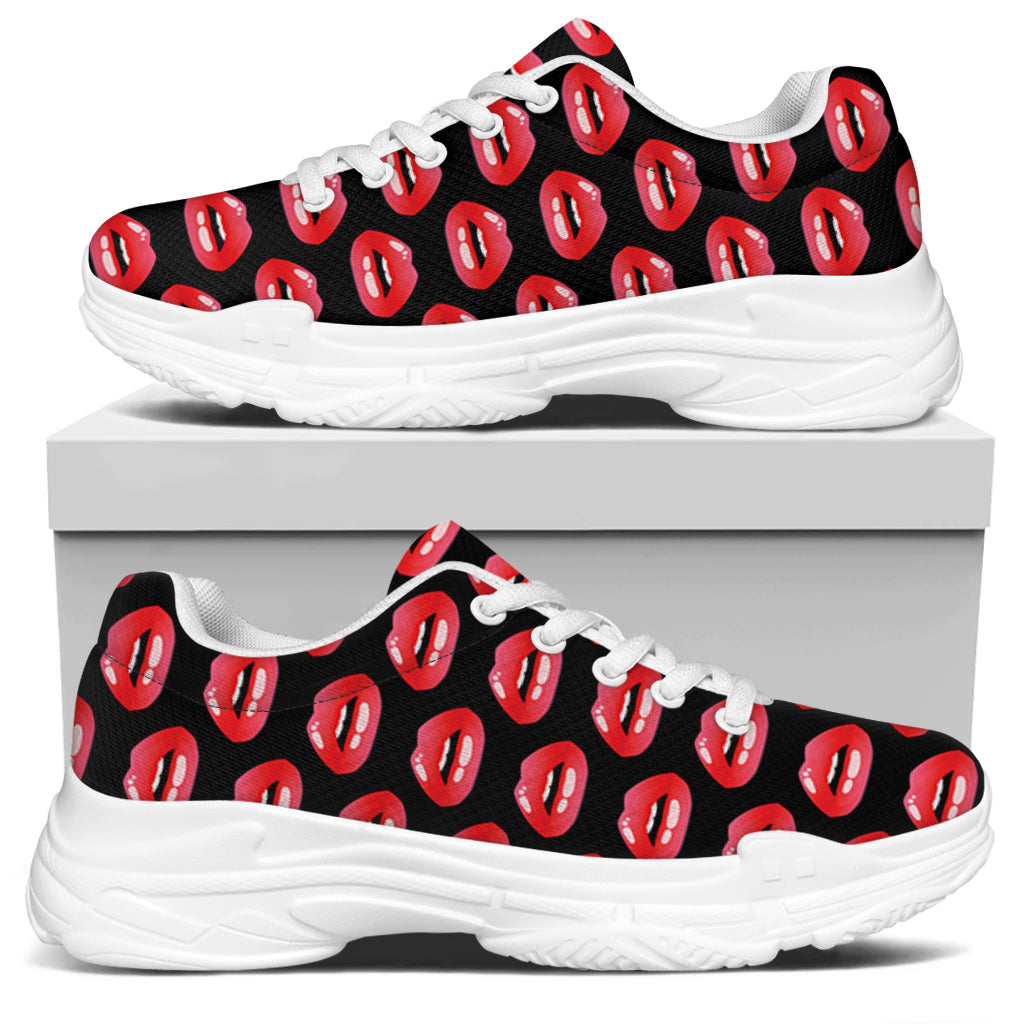 Wet Lips Pattern Print White Chunky Shoes