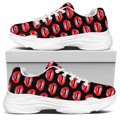 Wet Lips Pattern Print White Chunky Shoes