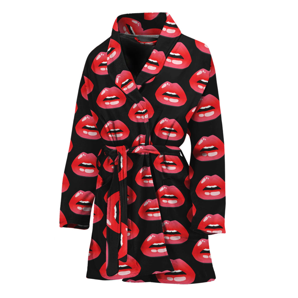 Wet Lips Pattern Print Women's Bathrobe