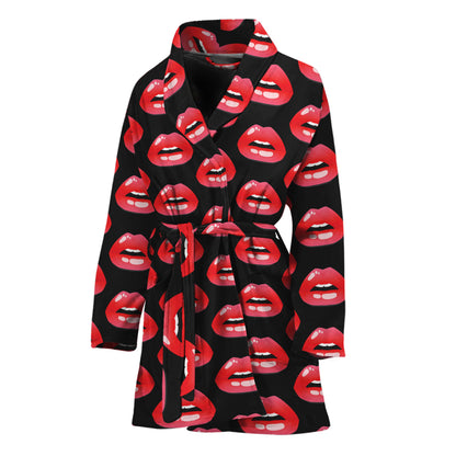 Wet Lips Pattern Print Women's Bathrobe
