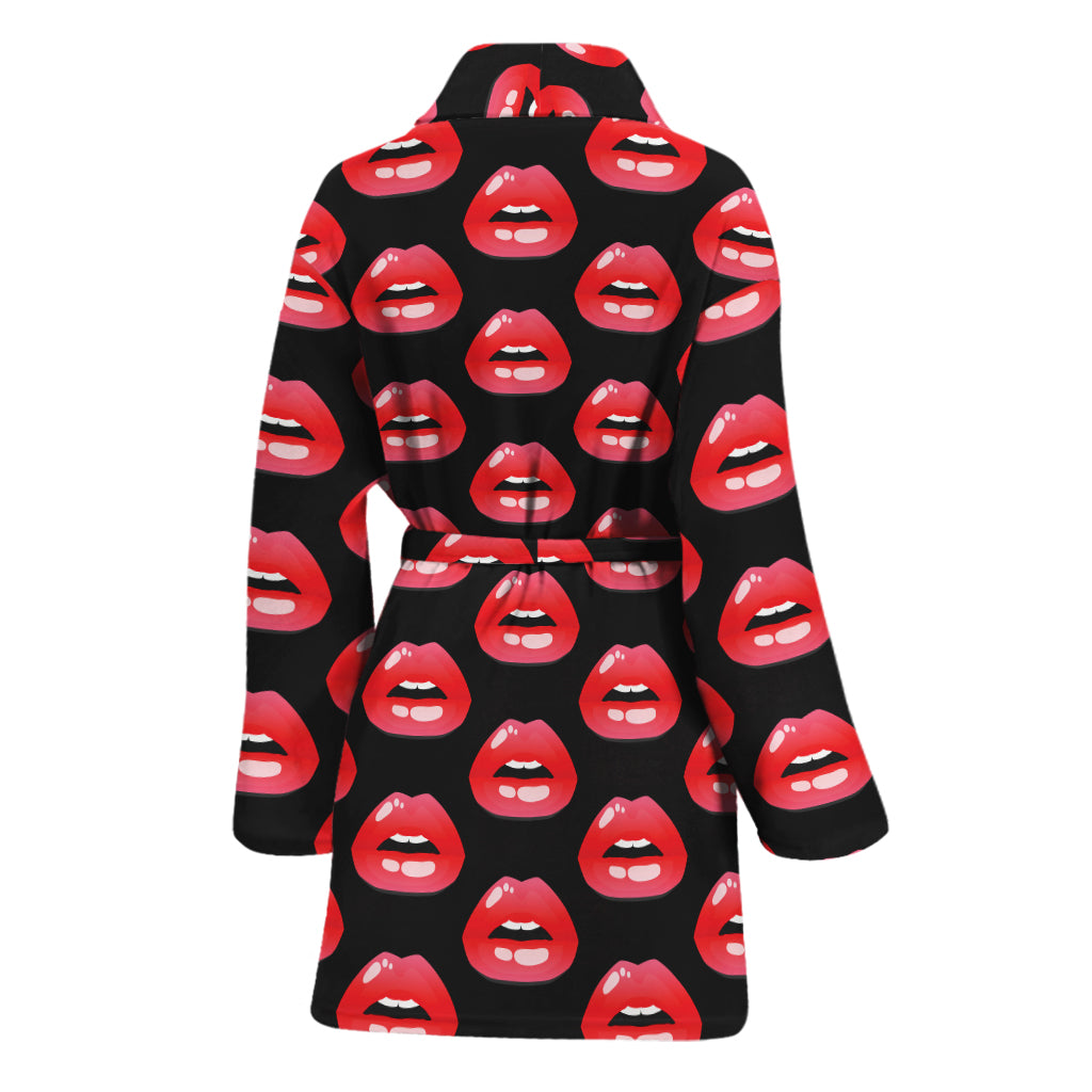 Wet Lips Pattern Print Women's Bathrobe
