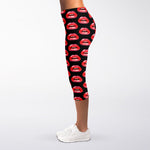 Wet Lips Pattern Print Women's Capri Leggings