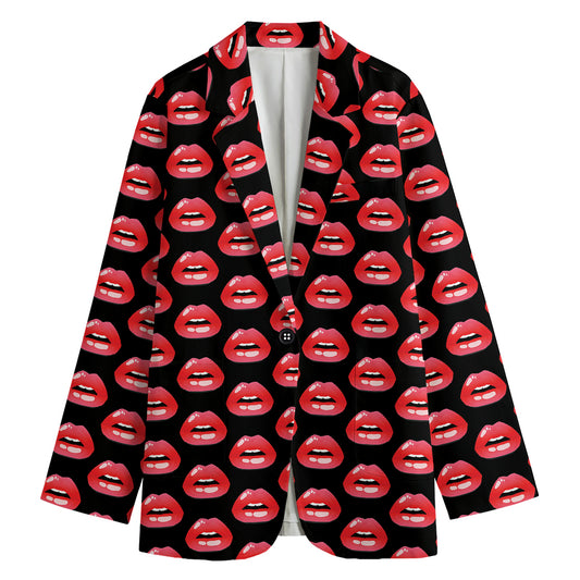 Wet Lips Pattern Print Women's Cotton Blazer