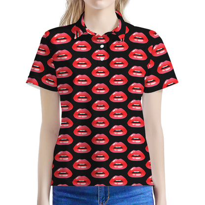 Wet Lips Pattern Print Women's Polo Shirt