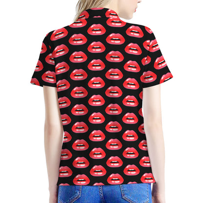 Wet Lips Pattern Print Women's Polo Shirt
