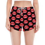 Wet Lips Pattern Print Women's Split Running Shorts