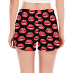 Wet Lips Pattern Print Women's Split Running Shorts