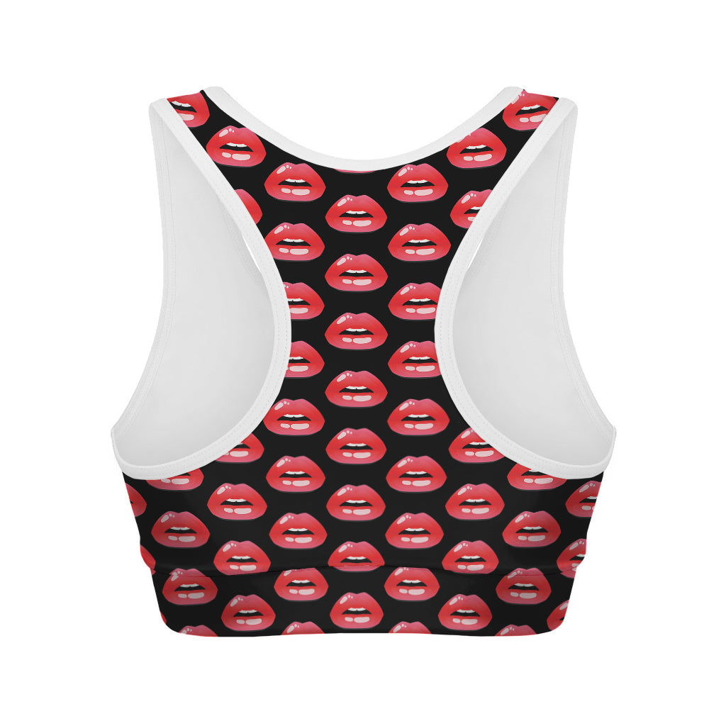 Halloween Vampire Lips Pattern Print Women's Sports Bra – GearFrost