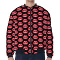 Wet Lips Pattern Print Zip Sleeve Bomber Jacket