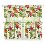 White Aloha Pineapple Pattern Print 3 Piece Kitchen Curtains