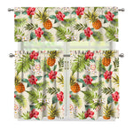 White Aloha Pineapple Pattern Print 3 Piece Kitchen Curtains