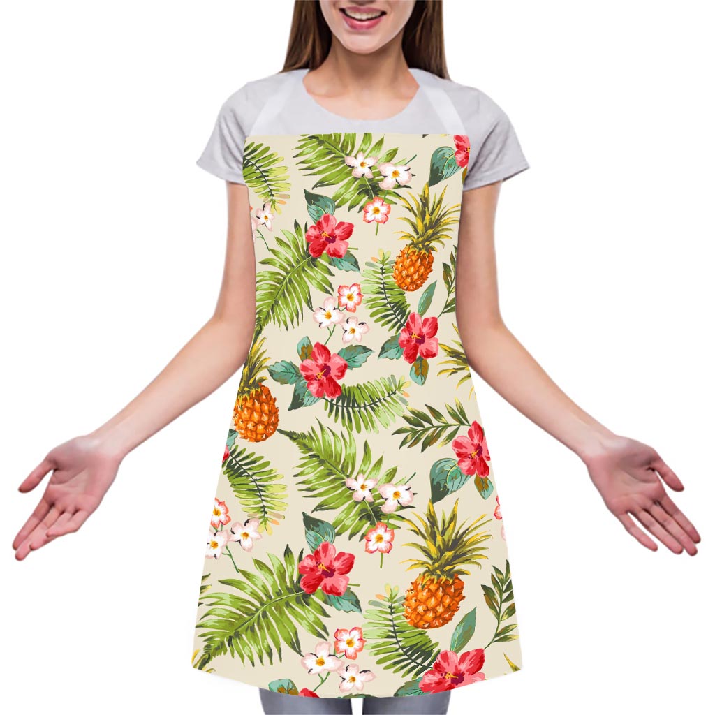 White Aloha Pineapple Pattern Print Adjustable Apron