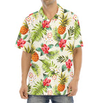 White Aloha Pineapple Pattern Print Aloha Shirt