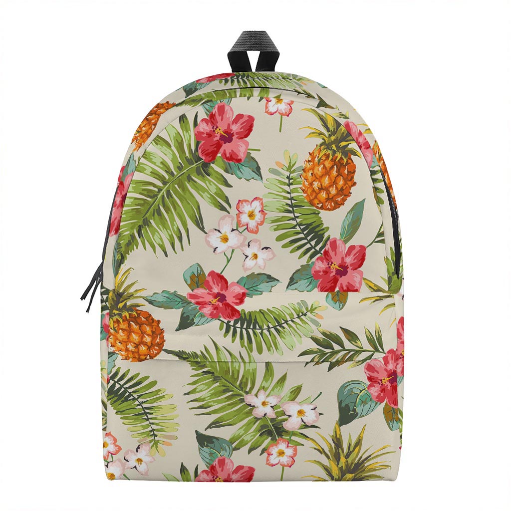 White Aloha Pineapple Pattern Print Backpack