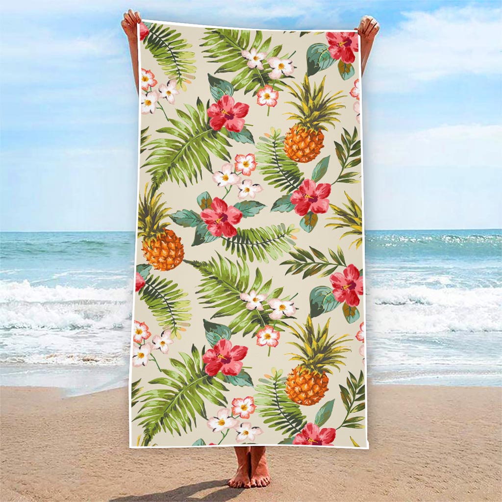 White Aloha Pineapple Pattern Print Beach Towel