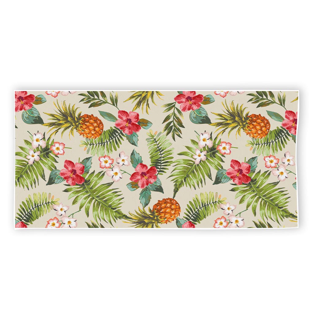 White Aloha Pineapple Pattern Print Beach Towel