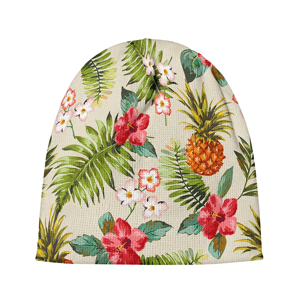 White Aloha Pineapple Pattern Print Beanie
