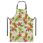 White Aloha Pineapple Pattern Print Bib Apron With Pocket