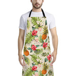 White Aloha Pineapple Pattern Print Bib Apron With Pocket