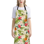 White Aloha Pineapple Pattern Print Bib Apron With Pocket