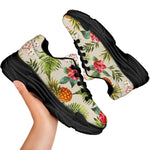 White Aloha Pineapple Pattern Print Black Chunky Shoes