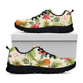 White Aloha Pineapple Pattern Print Black Running Shoes