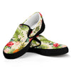 White Aloha Pineapple Pattern Print Black Slip On Sneakers