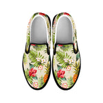 White Aloha Pineapple Pattern Print Black Slip On Sneakers