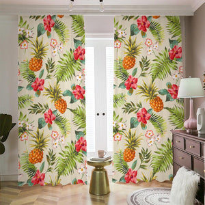 White Aloha Pineapple Pattern Print Blackout Pencil Pleat Curtains