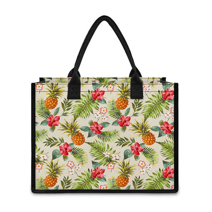 White Aloha Pineapple Pattern Print Canvas Tote Bag