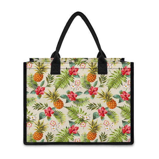 White Aloha Pineapple Pattern Print Canvas Tote Bag