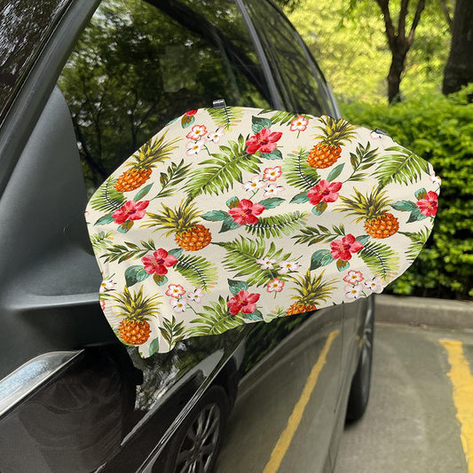 White Aloha Pineapple Pattern Print Car Side Mirror Covers