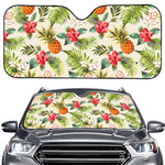White Aloha Pineapple Pattern Print Car Windshield Sun Shade