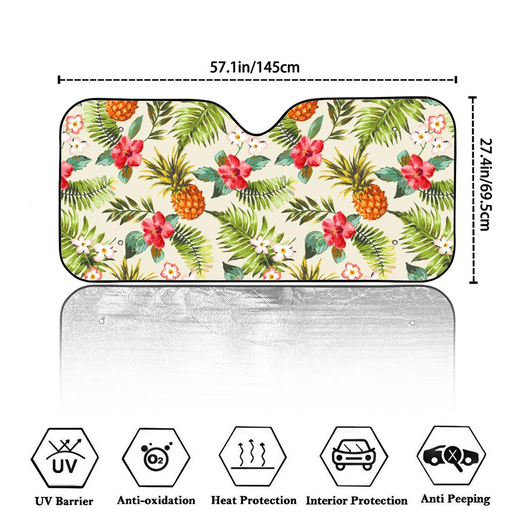 White Aloha Pineapple Pattern Print Car Windshield Sun Shade