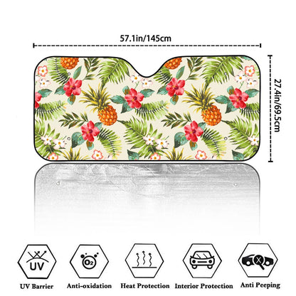 White Aloha Pineapple Pattern Print Car Windshield Sun Shade