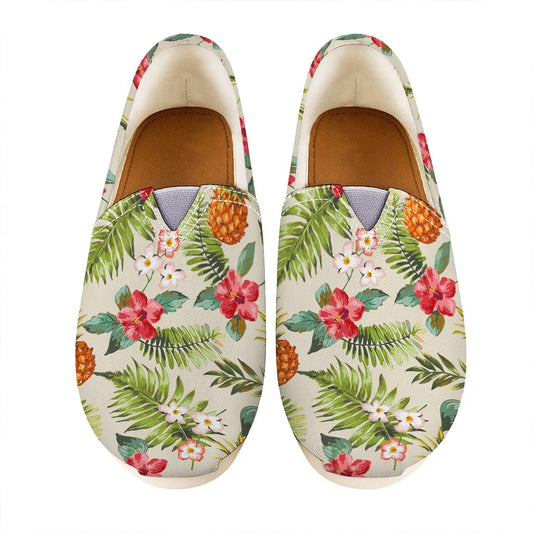 White Aloha Pineapple Pattern Print Casual Shoes