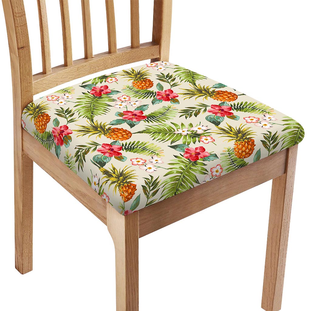 White Aloha Pineapple Pattern Print Chair Cushion Cover