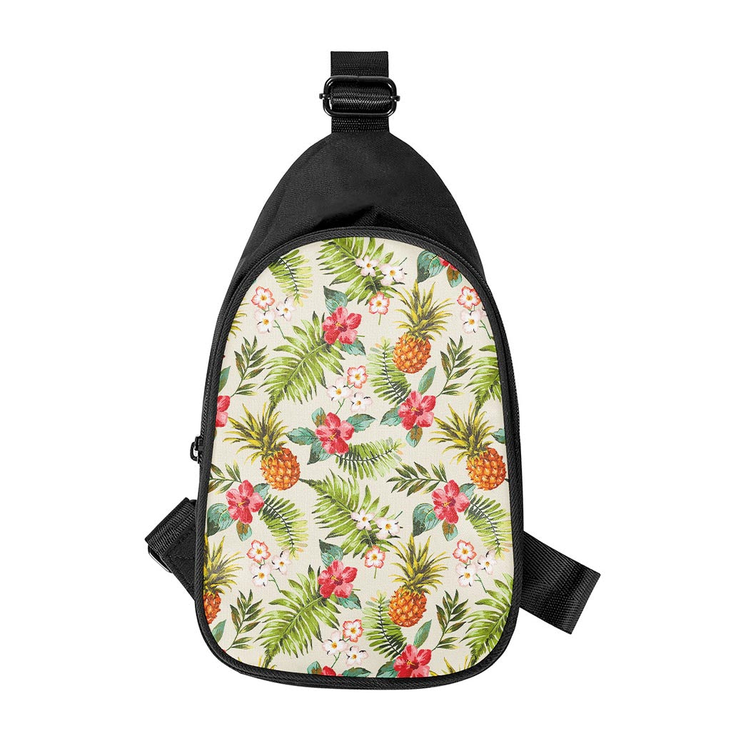 White Aloha Pineapple Pattern Print Chest Bag