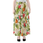 White Aloha Pineapple Pattern Print Chiffon Maxi Skirt