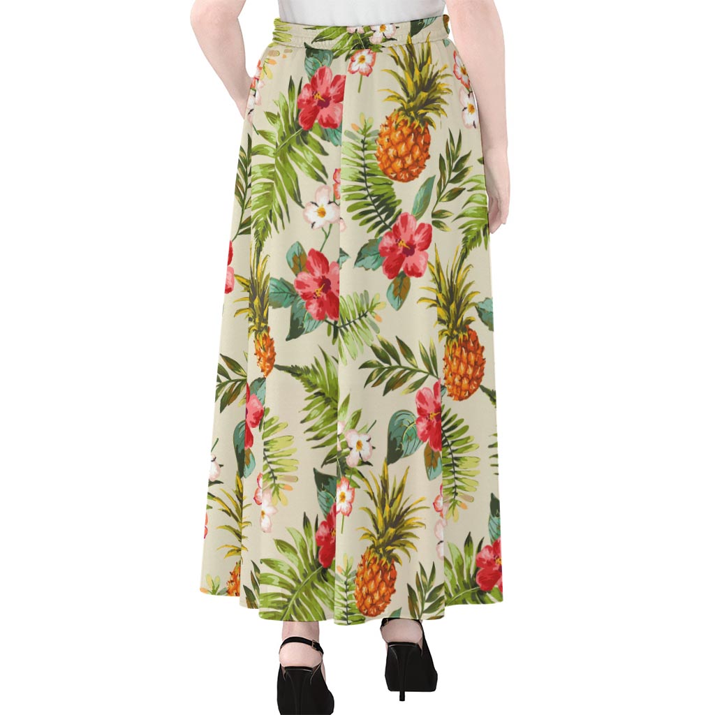 White Aloha Pineapple Pattern Print Chiffon Maxi Skirt