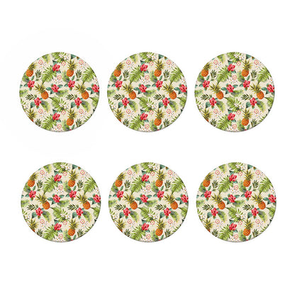 White Aloha Pineapple Pattern Print Coaster Set