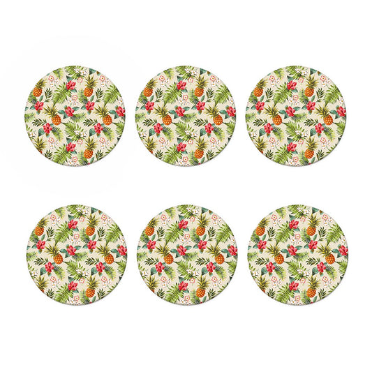 White Aloha Pineapple Pattern Print Coaster Set