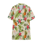 White Aloha Pineapple Pattern Print Cotton Hawaiian Shirt