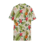 White Aloha Pineapple Pattern Print Cotton Hawaiian Shirt