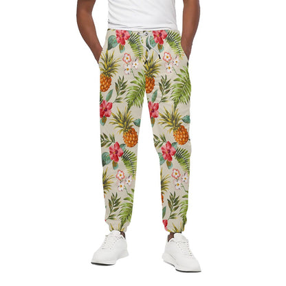 White Aloha Pineapple Pattern Print Cotton Pants
