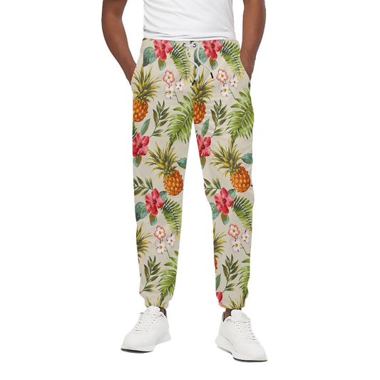 White Aloha Pineapple Pattern Print Cotton Pants